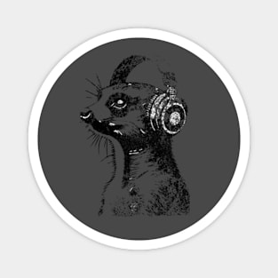 Grunge Meerkat Wearing Headphones  'Evolution?' Magnet